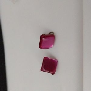 Vintage Hot Pink Moonglow Square Screw Back Earrings